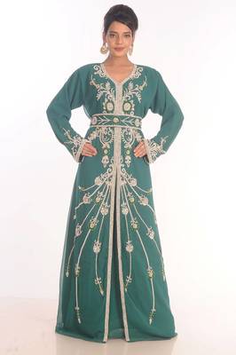 Sea green moroccan kaftan farasha abaya maxi modern fancy floor length dress 1