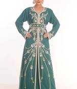 Sea green dubai moroccan kaftan farasha abaya maxi modern fancy floor length dress