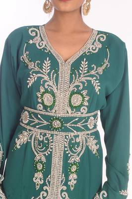 Sea green moroccan kaftan farasha abaya maxi modern fancy floor length dress 2