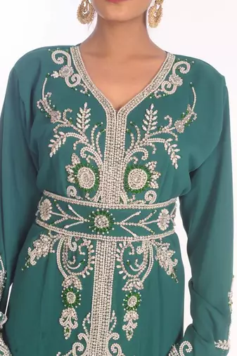 Sea green moroccan kaftan farasha abaya maxi modern fancy floor length dress