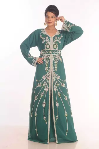 Sea green moroccan kaftan farasha abaya maxi modern fancy floor length dress
