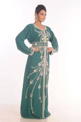 Sea green moroccan kaftan farasha abaya maxi modern fancy floor length dress 4