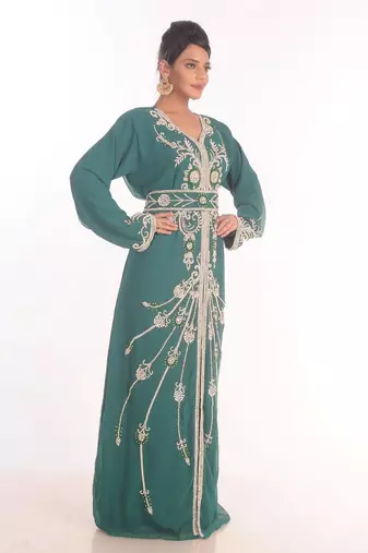 Sea green moroccan kaftan farasha abaya maxi modern fancy floor length dress