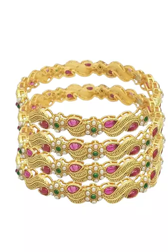  set of 4 gold plated paisley bangle set