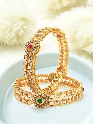  set of 2 gold plated pearl bangle set 1