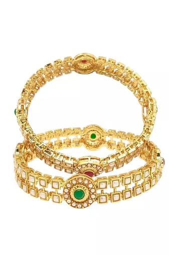  set of 2 gold plated pearl bangle set