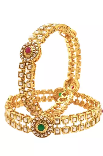  set of 2 gold plated pearl bangle set