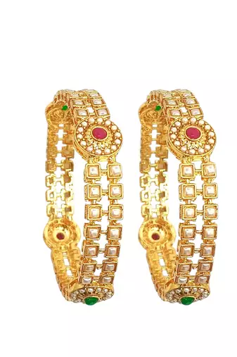  set of 2 gold plated pearl bangle set