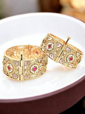  meenakari gold plated broad screw openable set of 2 bangles 1