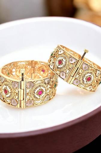  meenakari gold plated broad screw openable set of 2 bangles