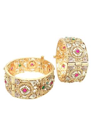  meenakari gold plated broad screw openable set of 2 bangles 2
