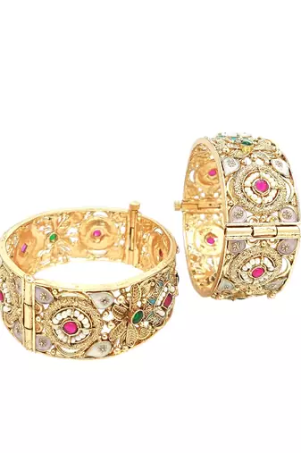  meenakari gold plated broad screw openable set of 2 bangles