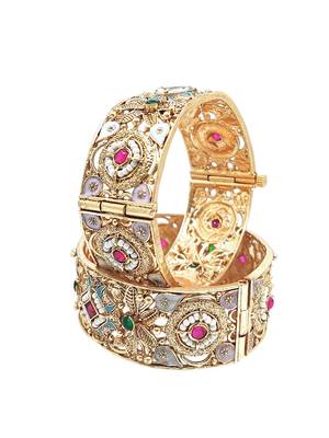  meenakari gold plated broad screw openable set of 2 bangles 3