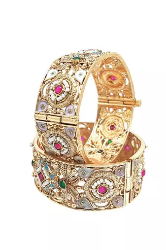  meenakari gold plated broad screw openable set of 2 bangles