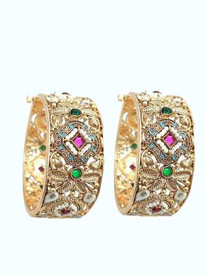  meenakari gold plated broad screw openable set of 2 bangles 4