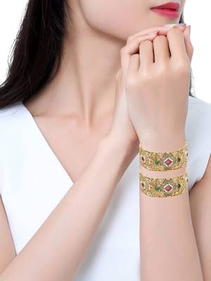  meenakari gold plated broad screw openable set of 2 bangles 5