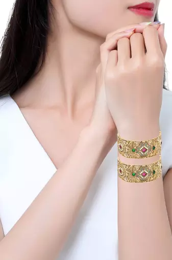  meenakari gold plated broad screw openable set of 2 bangles