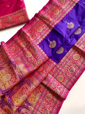 Purple Rich Banarasi Silk blend Saree 4