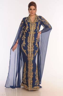 Blue kaftan moroccan farasha abaya maxi modern fancy floor length dress 1