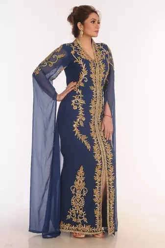 Blue kaftan moroccan farasha abaya maxi modern fancy floor length dress