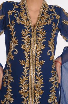 Blue kaftan moroccan farasha abaya maxi modern fancy floor length dress 3