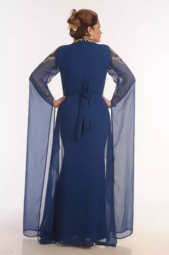 Blue kaftan moroccan farasha abaya maxi modern fancy floor length dress