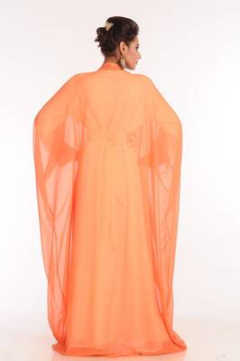 Inner cream and jacket orange embroidered georgette islamic kaftan 3