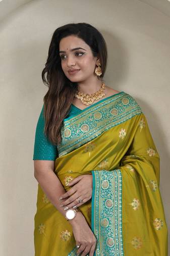 Olive Rich Banarasi Silk blend Saree
