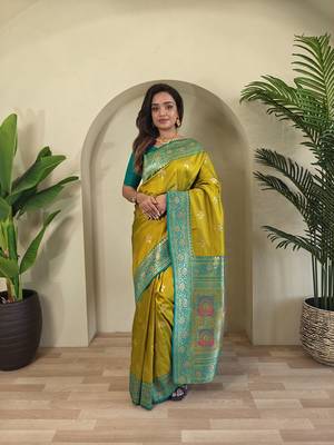 Olive Rich Banarasi Silk blend Saree 2