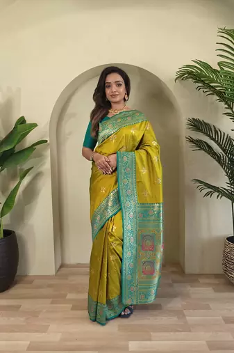 Olive Rich Banarasi Silk blend Saree