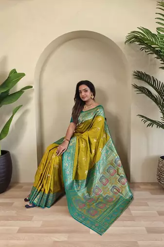 Olive Rich Banarasi Silk blend Saree