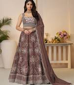 Onion Aari and sequins embroidered Satin silk Lehenga with unstiched blouse