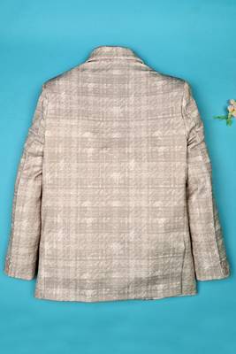 Brown lycra blend full sleeves crosshatch printed blazer for boys 2