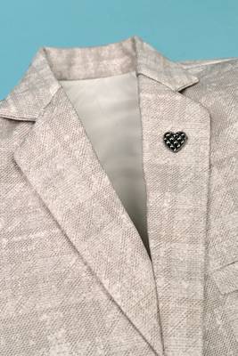 Brown lycra blend full sleeves crosshatch printed blazer for boys 3