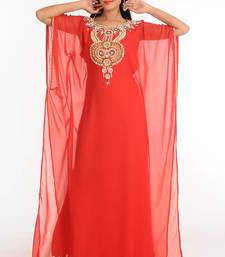 Red zari work stones & beads embellish georgette islamic style arabian maxi partywear kaftan