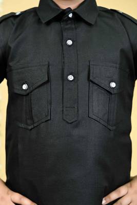 Black cotton blend pathani kurta with salwar set for boys 5