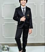 Black satin 4-piece coat suit set with shirt, pants, and tie for boys