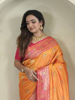 Orange Rich Banarasi Silk blend Saree 2