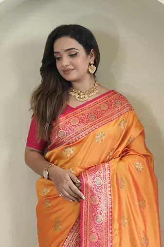 Orange Rich Banarasi Silk blend Saree