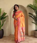 Orange Rich Banarasi Silk blend Saree