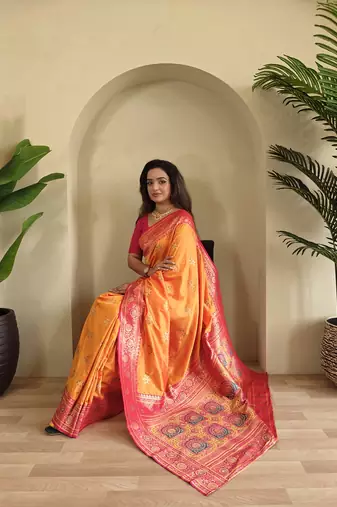 Orange Rich Banarasi Silk blend Saree