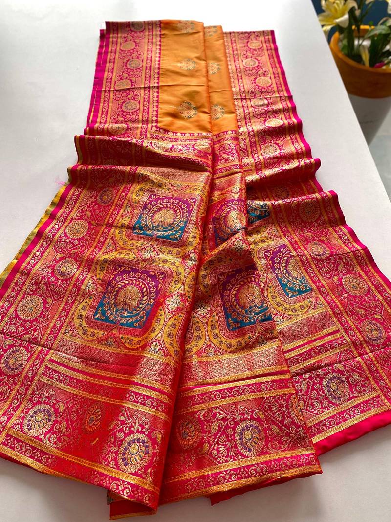 Orange Rich Banarasi Silk blend Saree