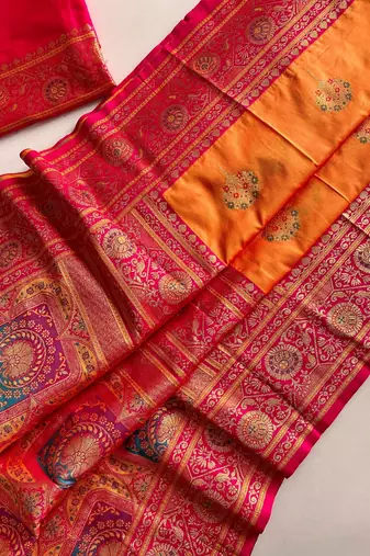 Orange Rich Banarasi Silk blend Saree