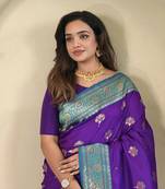 Dark Plum Rich Banarasi Silk blend Saree