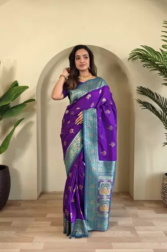 Dark Plum Rich Banarasi Silk blend Saree