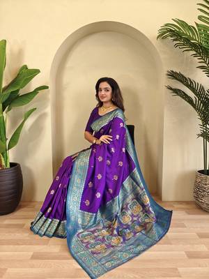 Dark Plum Rich Banarasi Silk blend Saree 3