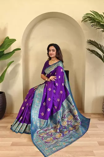 Dark Plum Rich Banarasi Silk blend Saree