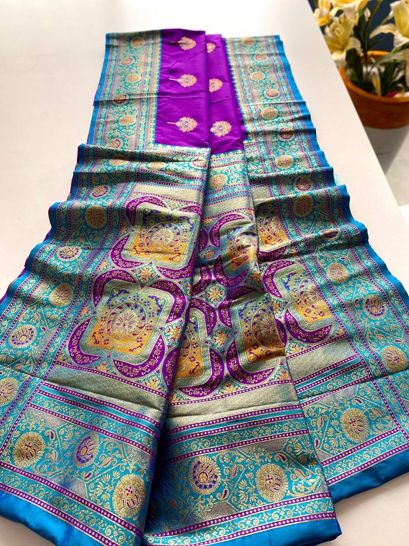 Dark Plum Rich Banarasi Silk blend Saree