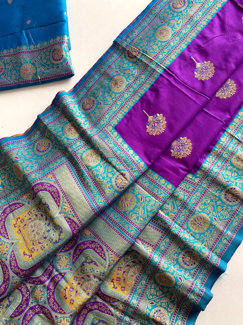 Dark Plum Rich Banarasi Silk blend Saree