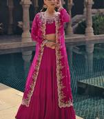 pink chinon silk embroidered ready to wear lehenga